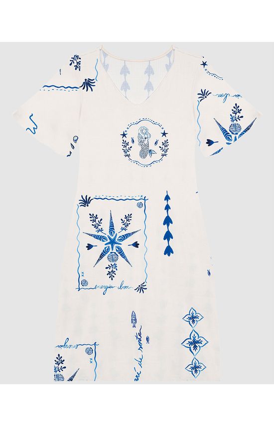 Vestido Feminino Decote V Com Estampa Em Malha Canelada