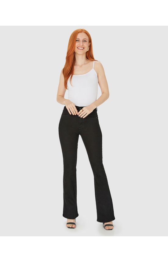 Calça Flare Feminina Cintura Alta Em Sarja Com Elastano