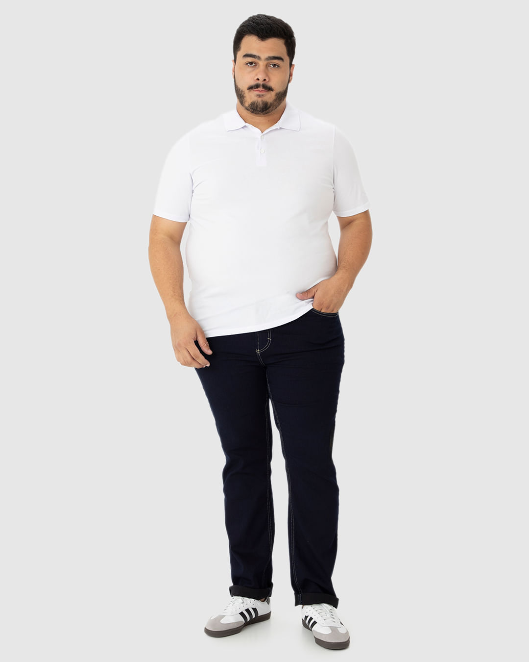 Calça Masculina Plus Size Cintura Média Em Flex Jeans