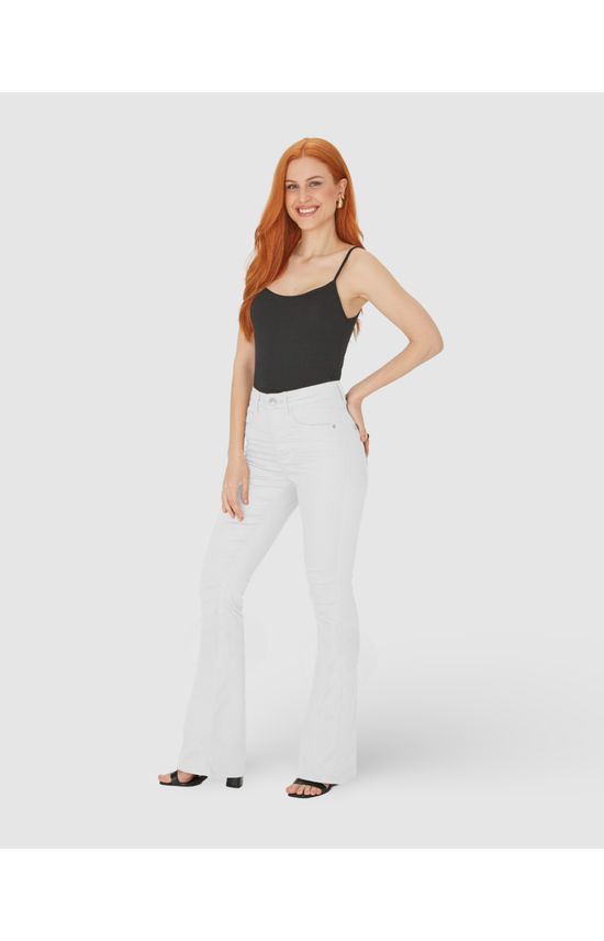 Calça Flare Feminina Cintura Alta Em Sarja Com Elastano