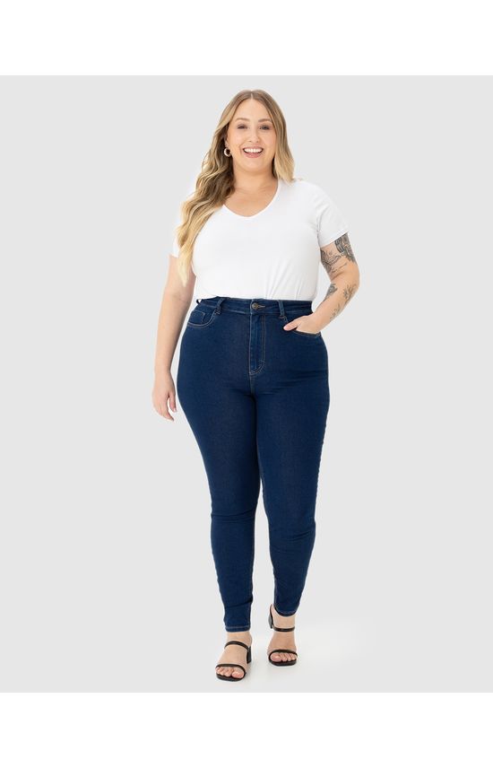 Calça Feminina Plus Size Skinny Em Flex Jeans