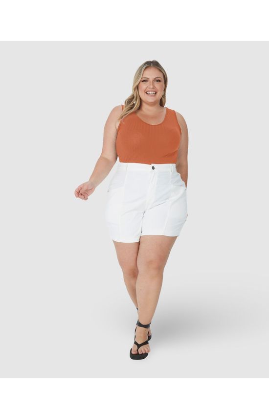 Regata Básica Feminina Plus Size Decote V Em Canelado De Viscose
