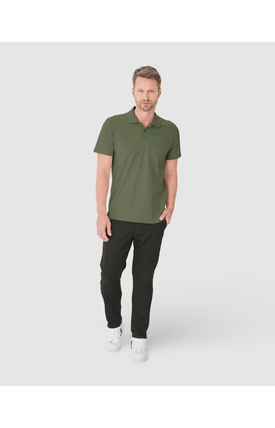 Camisa Polo Básica Masculina Gola Esporte E Bolso Piquet Stretch