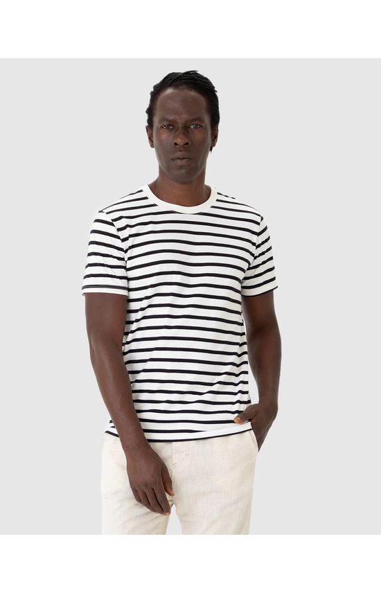 Camiseta Masculina Regular Manga Curta Em Malha Listrada