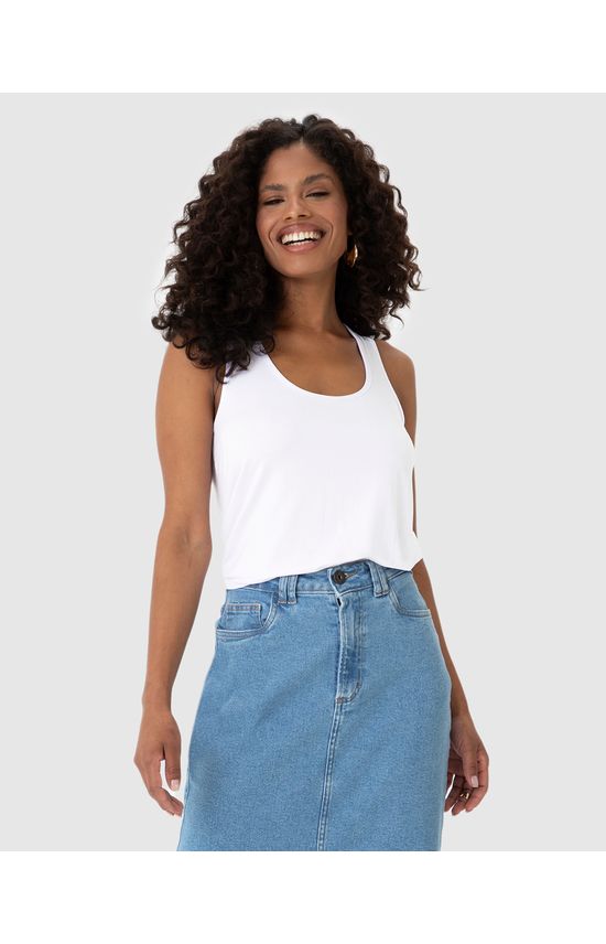 Regata Básica Feminina Decote U Em Viscose Stretch