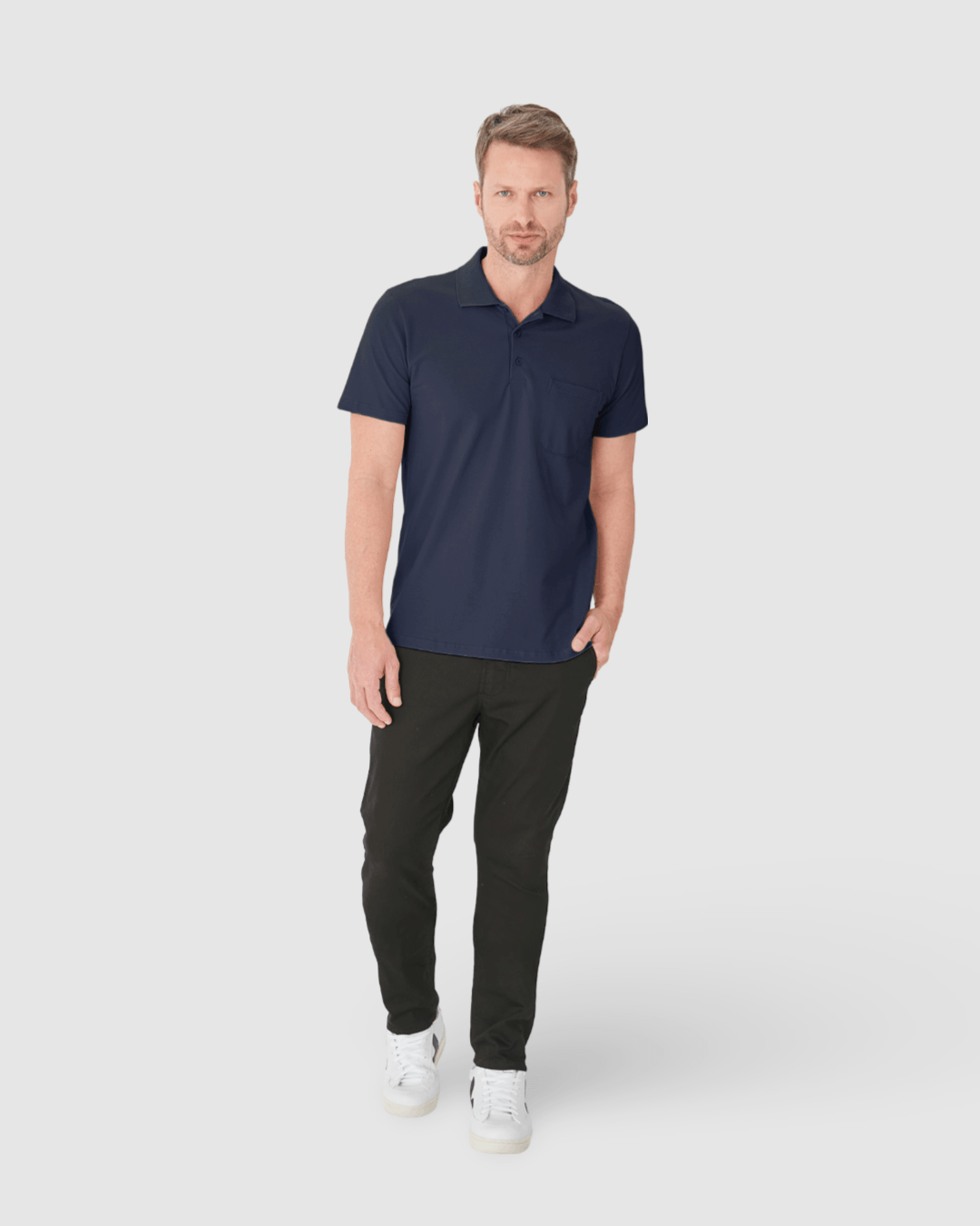 Camisa Polo Básica Masculina Gola Esporte E Bolso Piquet Stretch