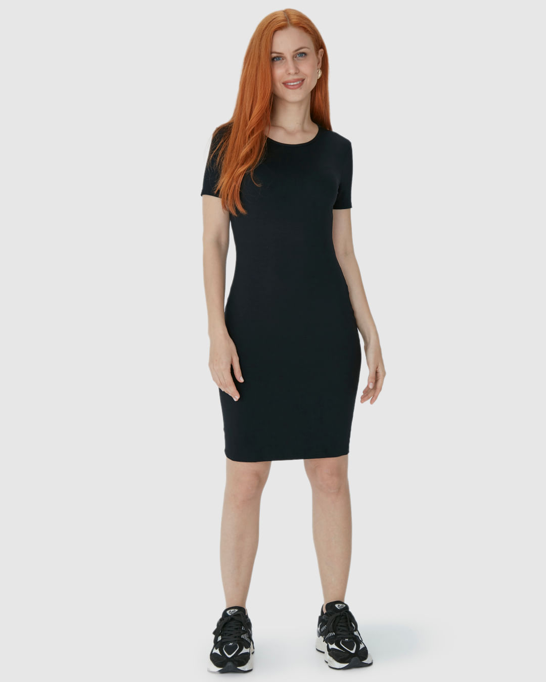 Vestido Básico Feminino Manga Curta Em Viscose Stretch