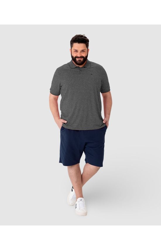 Camisa Polo Básica Masculina Plus Size Em Malha Rajada