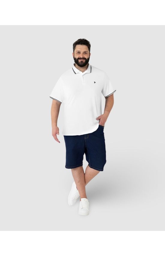 Camisa Polo Masculina Plus Size Peitilho Frontal Em Piquet Stretch