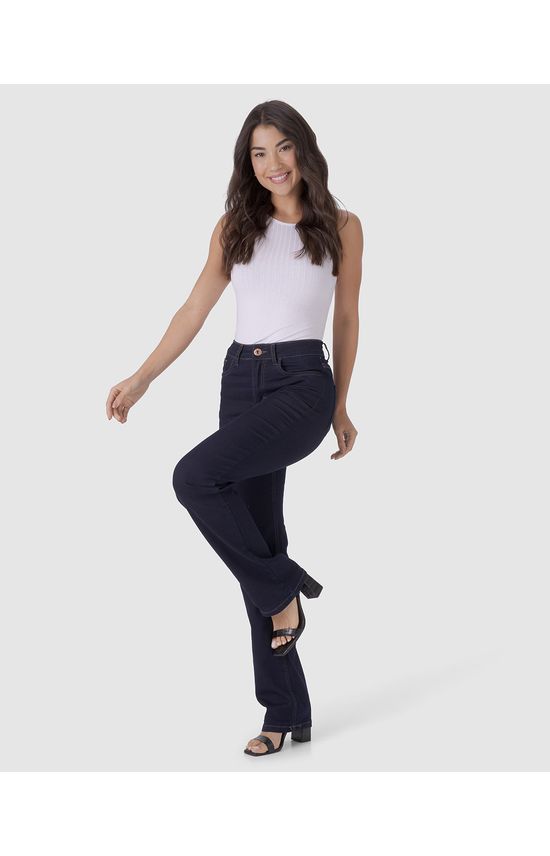 Calça Reta Feminina Cintura Média Em Flex Jeans