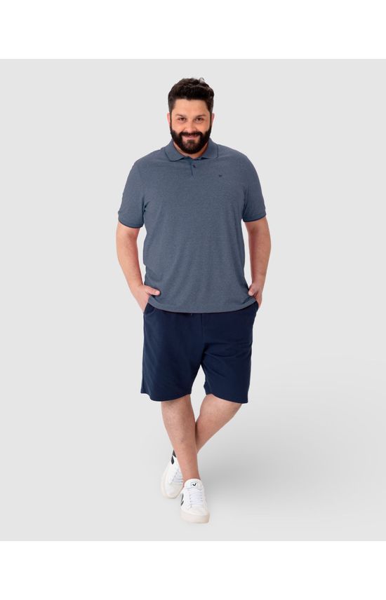 Camisa Polo Básica Masculina Plus Size Em Malha Rajada