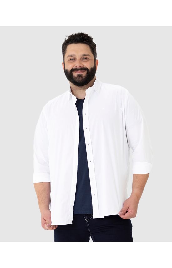 Camisa Básica Masculina Plus Size Manga Longa Em Tricoline