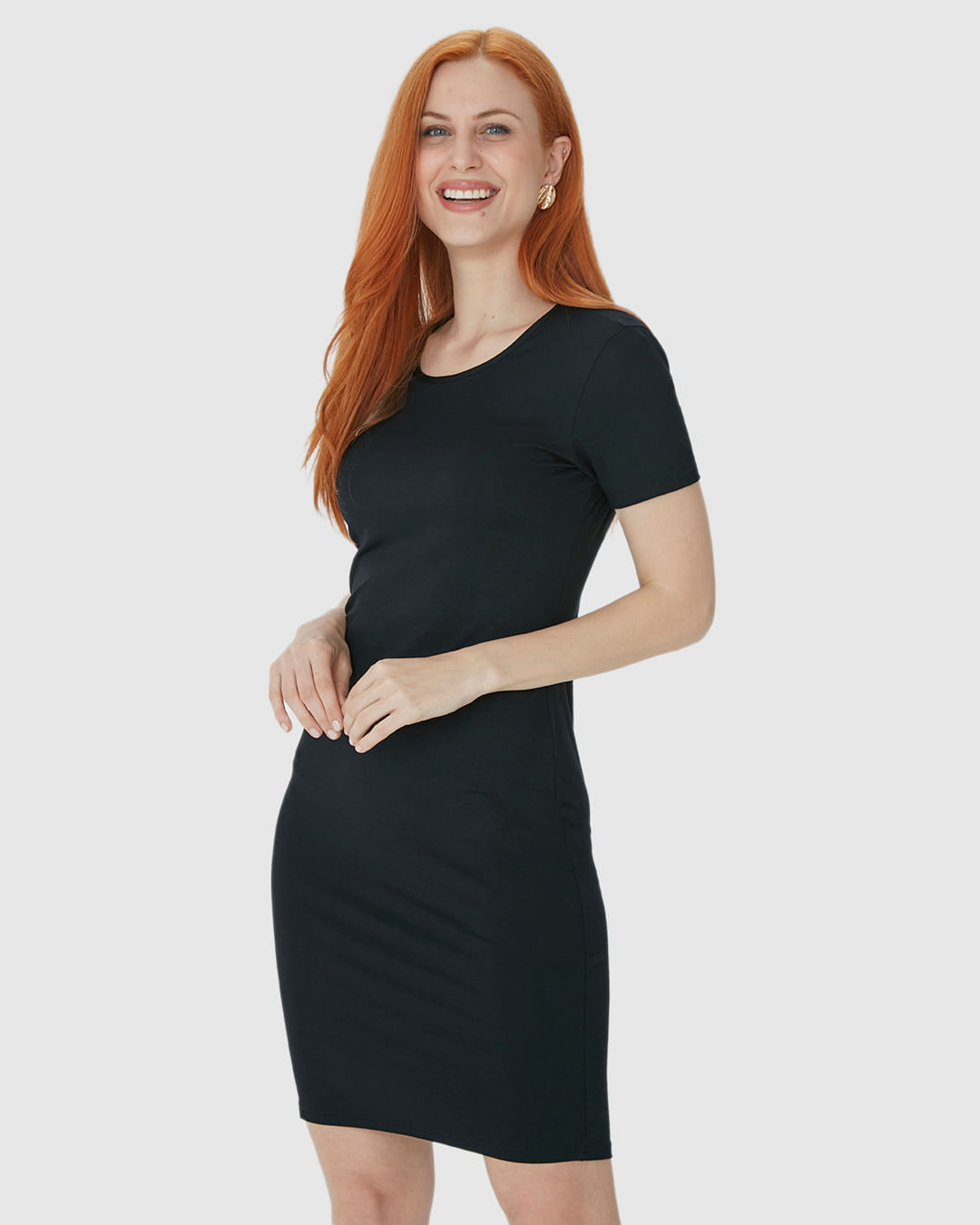Vestido Básico Feminino Manga Curta Em Viscose Stretch - Imagem 17