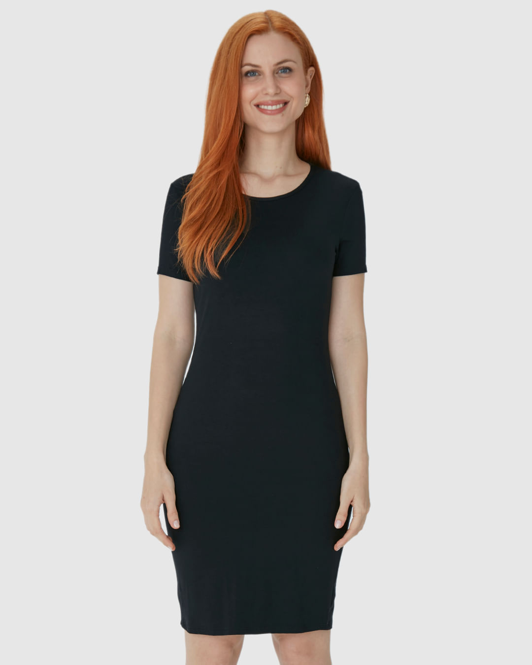 Vestido Básico Feminino Manga Curta Em Viscose Stretch - Imagem 14
