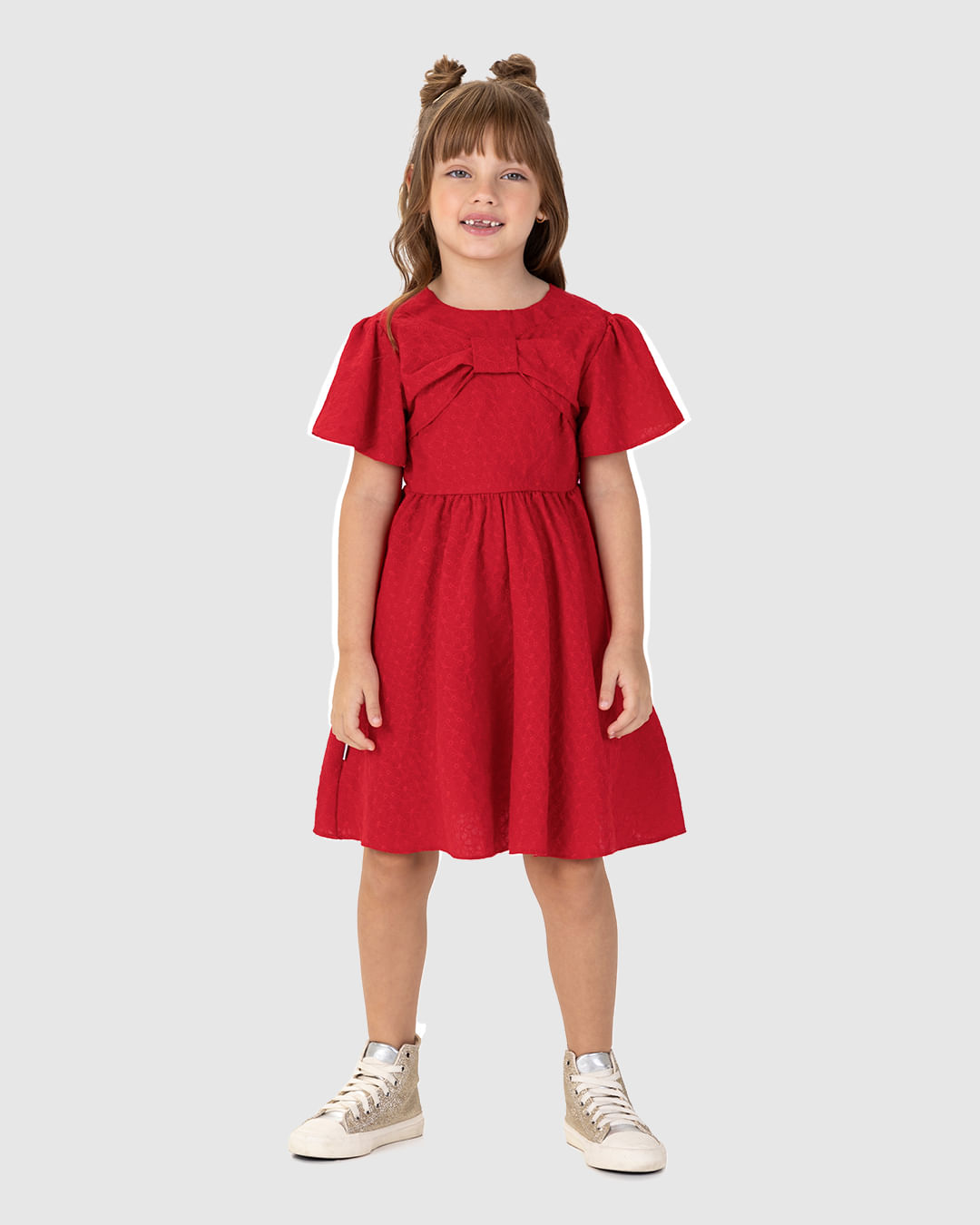 Vestido Infantil Laço Frontal Em Laise Algodão Malwee Kids - Imagem 9