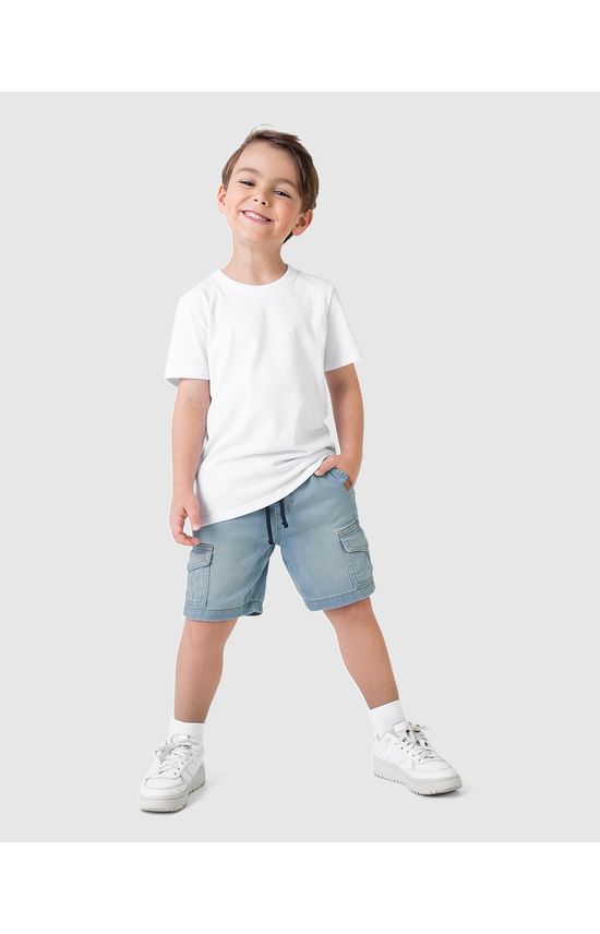 Bermuda Infantil Menino Bolso Com Lapela Em Jeans Moletom Malwee Kids