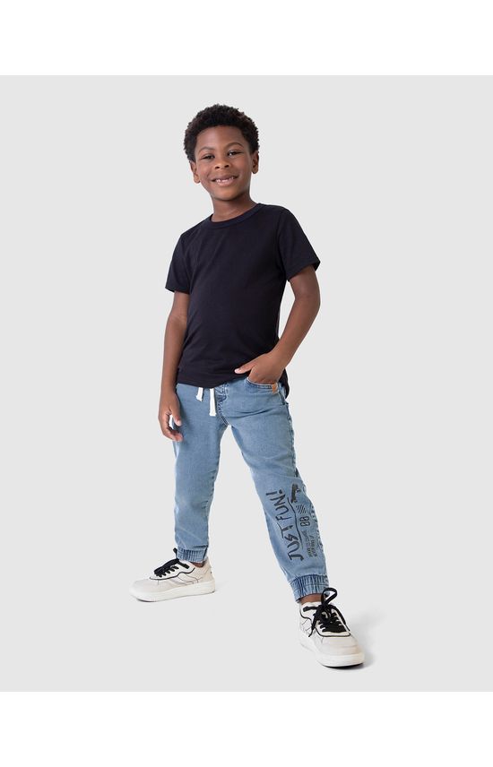 Calça Infantil Menino Jogger Estampa Just Fun Em Jeans Moletom Malwee Kids