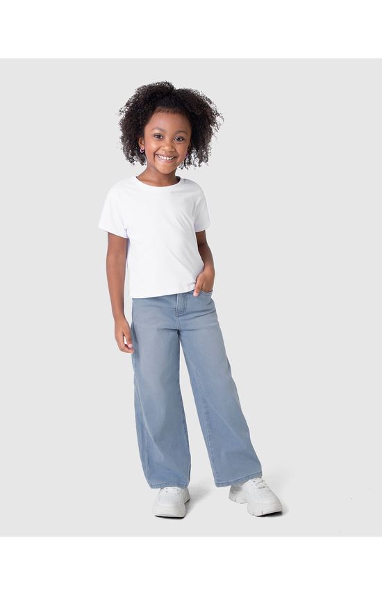 Calça Infantil Menina Wide Leg Cós Ajustável Em Jeans Moletom Malwee Kids