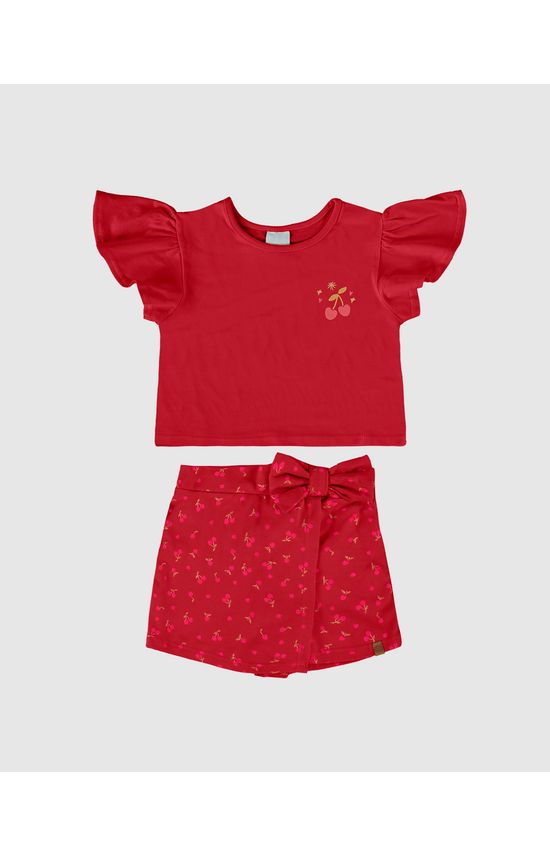 Conjunto Infantil Menina Blusa E Shorts Saia Em Algodão Malwee Kids