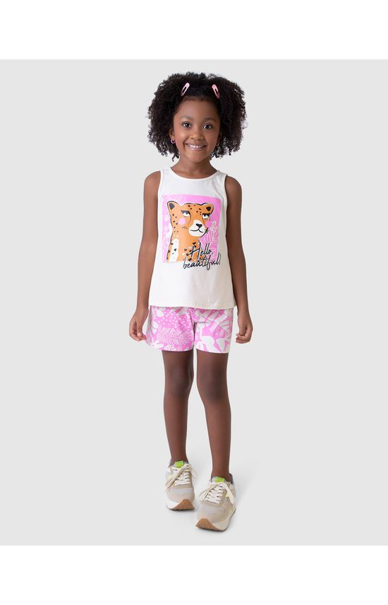 Conjunto Infantil Menina Regata Estampa Hello Beautiful + Glitter Malwee Kids