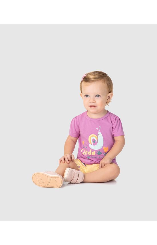 Conjunto Infantil Menina Bermuda Ciclista Estampada Em Algodão Malwee Kids