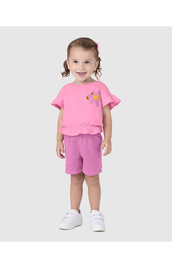 Conjunto Infantil Menina Blusa Barra Elástica Em Algodão Malwee Kids