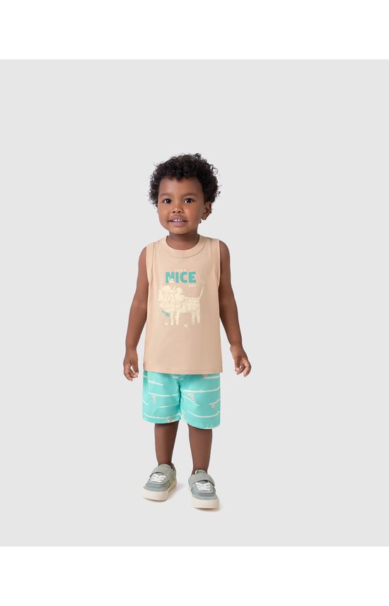 Conjunto Infantil Menino Bermuda Estampada Em Microfibra Malwee Kids
