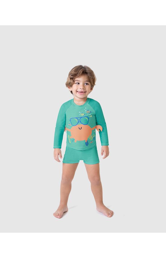 Camiseta Praia Infantil Unissex Com Aplique Manga Longa Malha UV50+ Malwee Kids