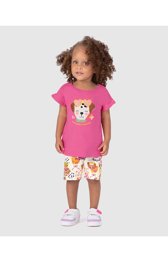 Conjunto Infantil Menina Shorts Estampa Cachorrinhos Em Algodão Malwee Kids