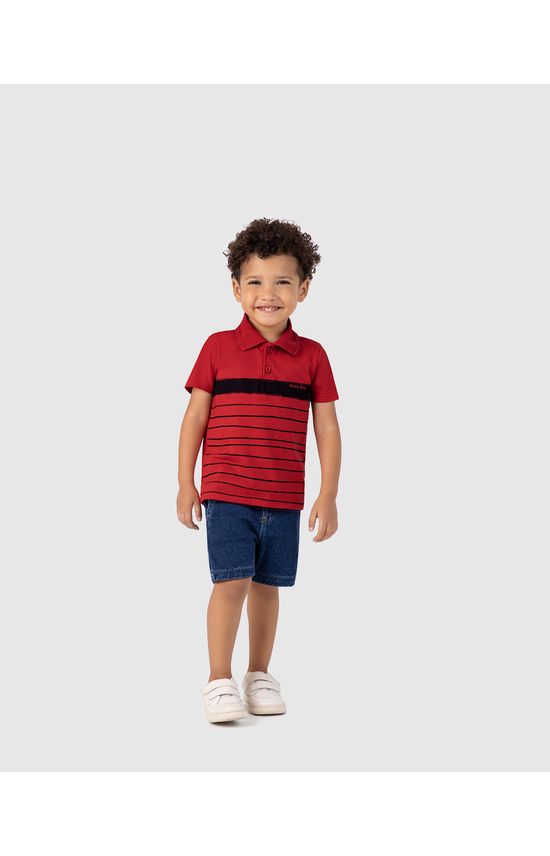 Camisa Polo Infantil Menino Listras Frontais Em Algodão Malwee Kids