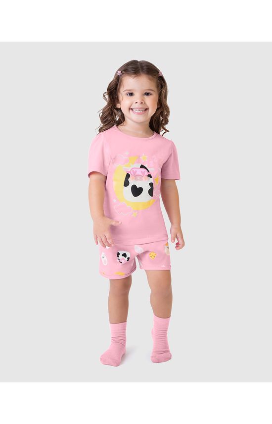 Pijama Infantil Menina Estampa + Aplique Pompom Em Algodão Malwee Kids