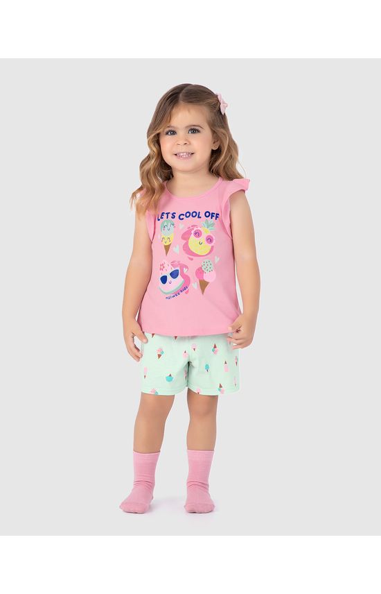 Pijama Infantil Menina Blusa Manga Babado Em Algodão Malwee Kids