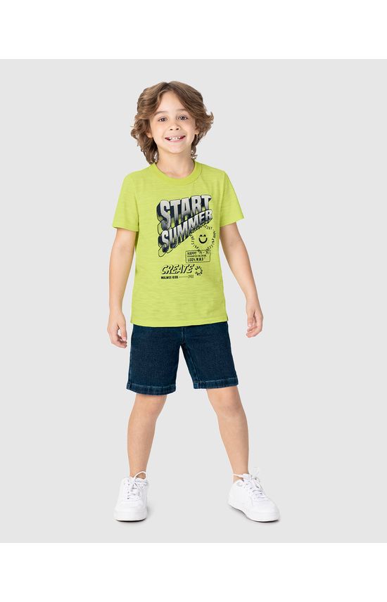 Camiseta Infantil Menino Start Summer Em Malha Rajada Listrada Malwee Kids