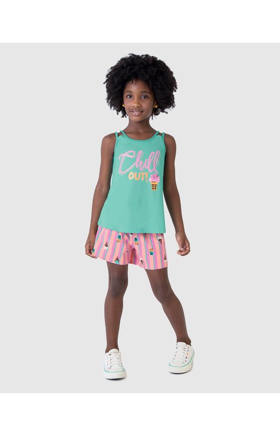 Conjunto Infantil Menina Regata Com Estampa Glitter Em Algodão Malwee Kids