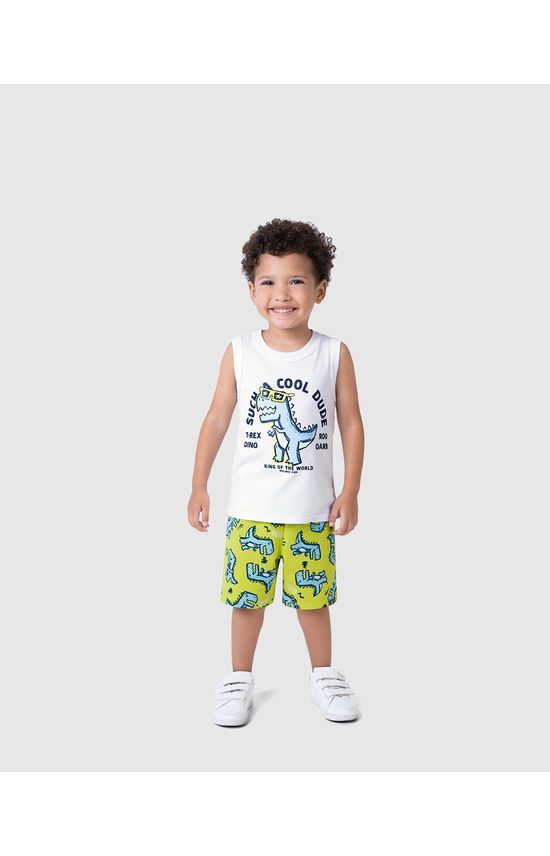 Conjunto Infantil Menino Regata T-Rex Dino Em Algodão Malwee Kids