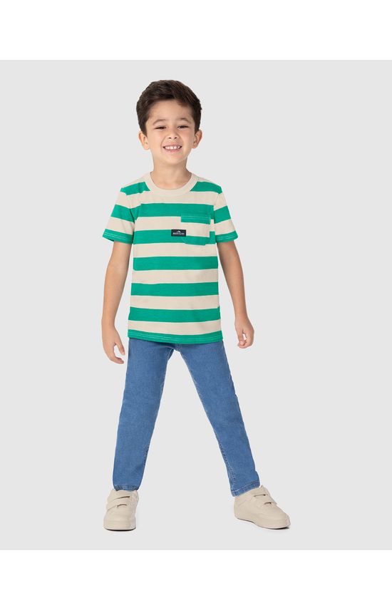 Camiseta Infantil Menino Listrada Bolso Frontal Em Algodão Malwee Kids