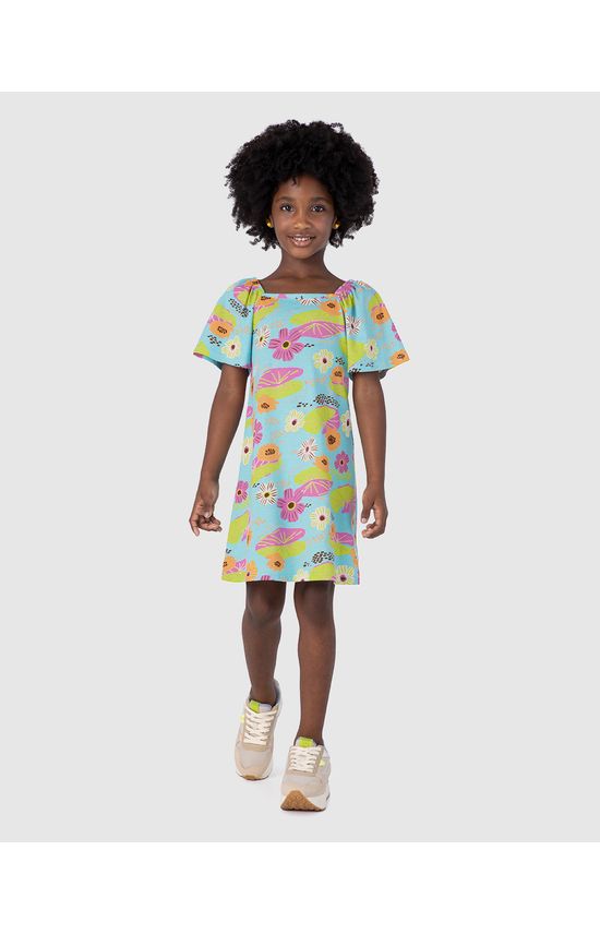 Vestido Infantil Manga Ampla Estampado Em Algodão Malwee Kids