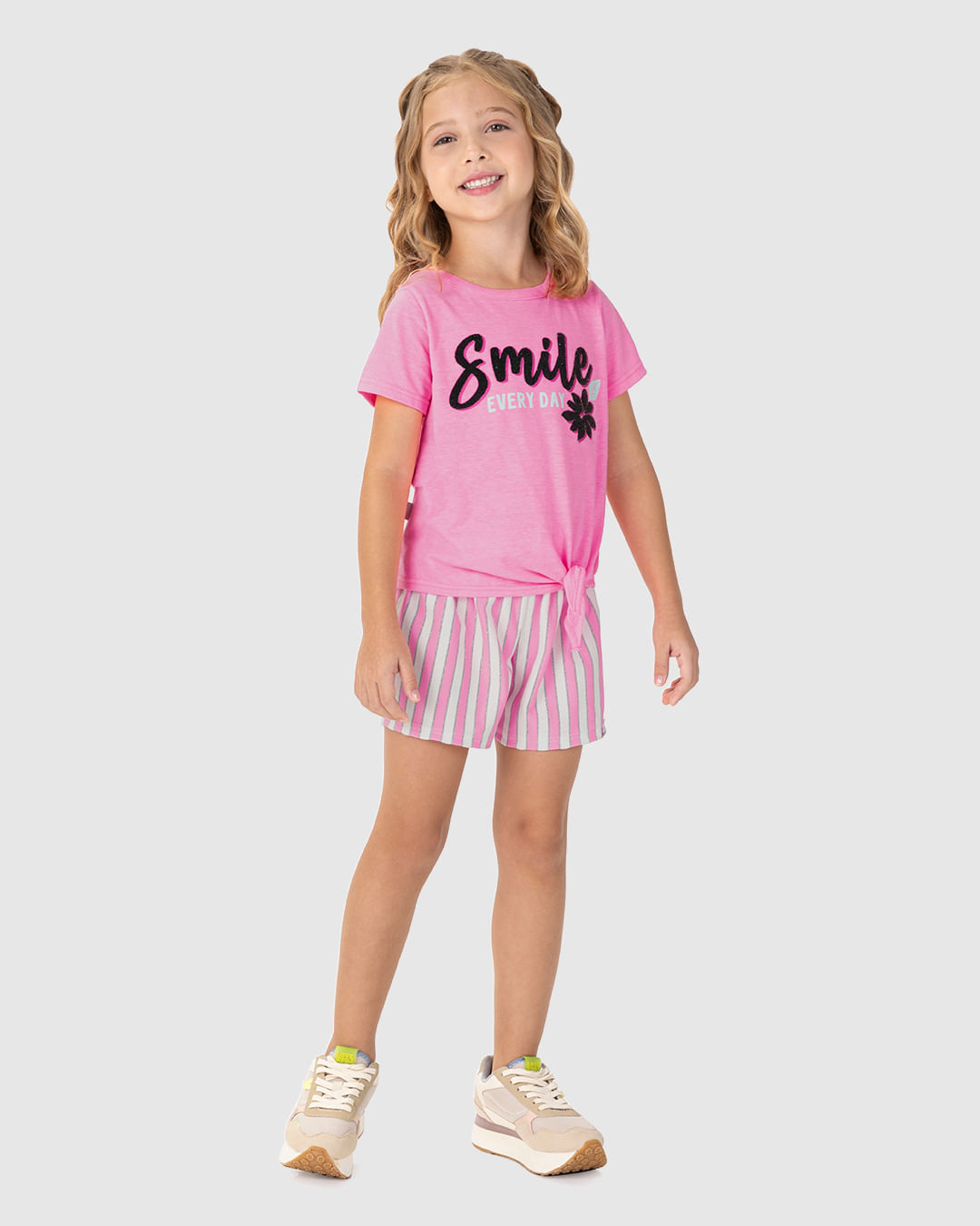 Shorts Infantil Menina Em Malha Listrada Lurex Malwee Kids - Imagem 5