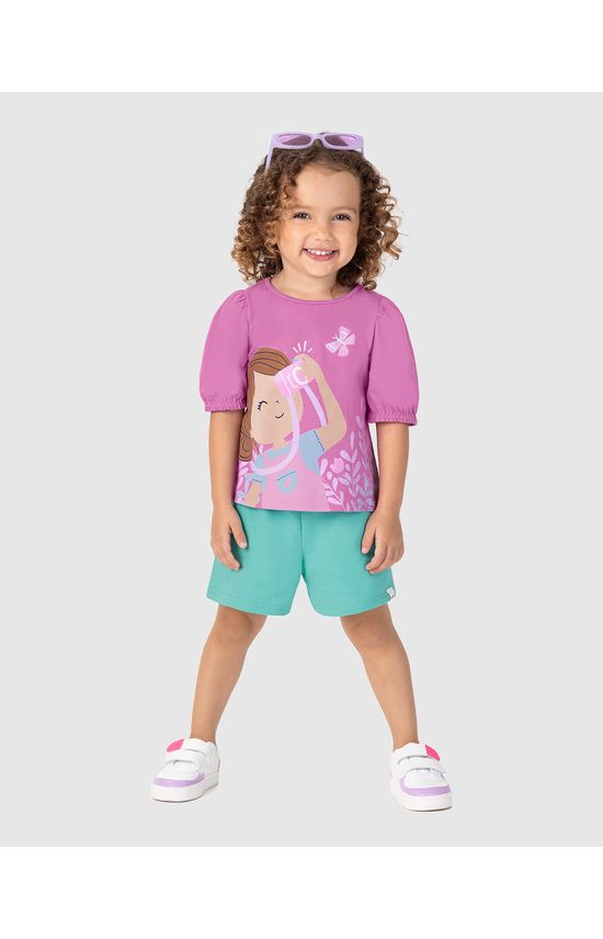 Conjunto Infantil Menina Blusa Com Estampa + Glitter Em Algodão Malwee Kids