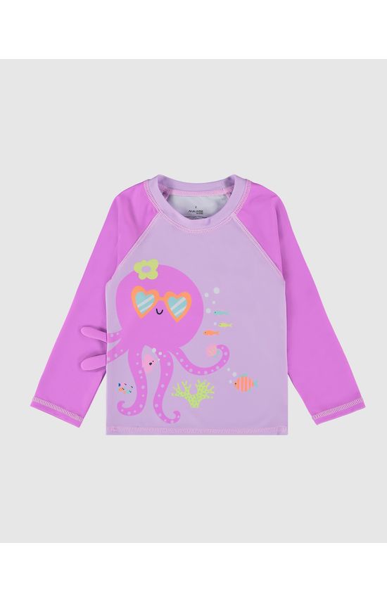 Camiseta Praia Infantil Unissex Com Aplique Manga Longa Malha UV50+ Malwee Kids