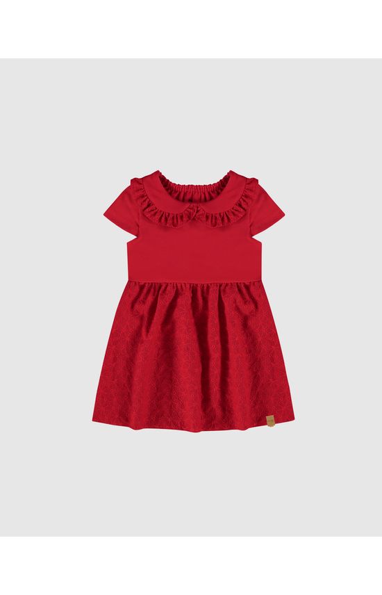 Vestido Infantil Gola Com Babados Em Algodão Malwee Kids