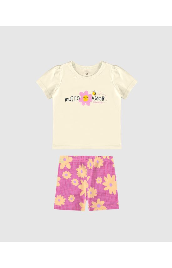 Conjunto Infantil Menina Bermuda Ciclista Estampada Em Algodão Malwee Kids