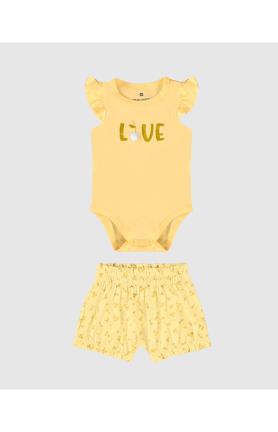 Conjunto Infantil Menina Body Estampa + Pompom Em Algodão Malwee Kids