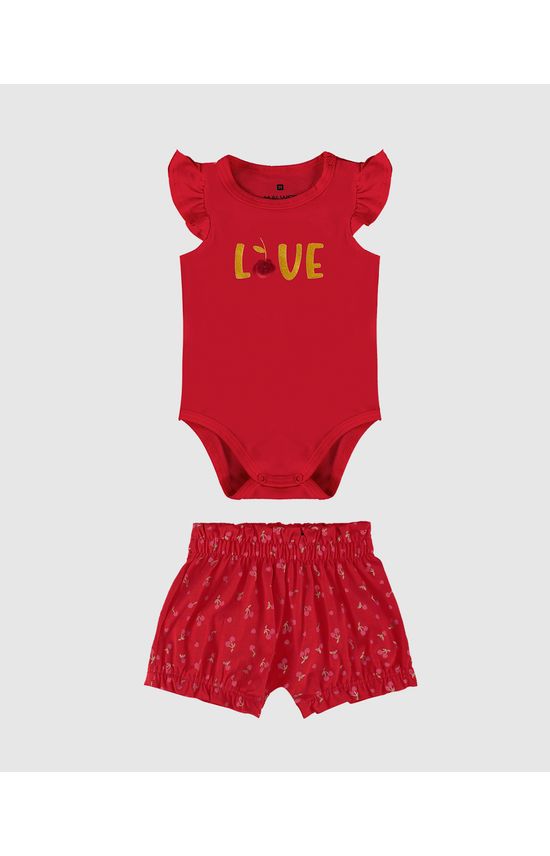 Conjunto Infantil Menina Body Estampa + Pompom Em Algodão Malwee Kids