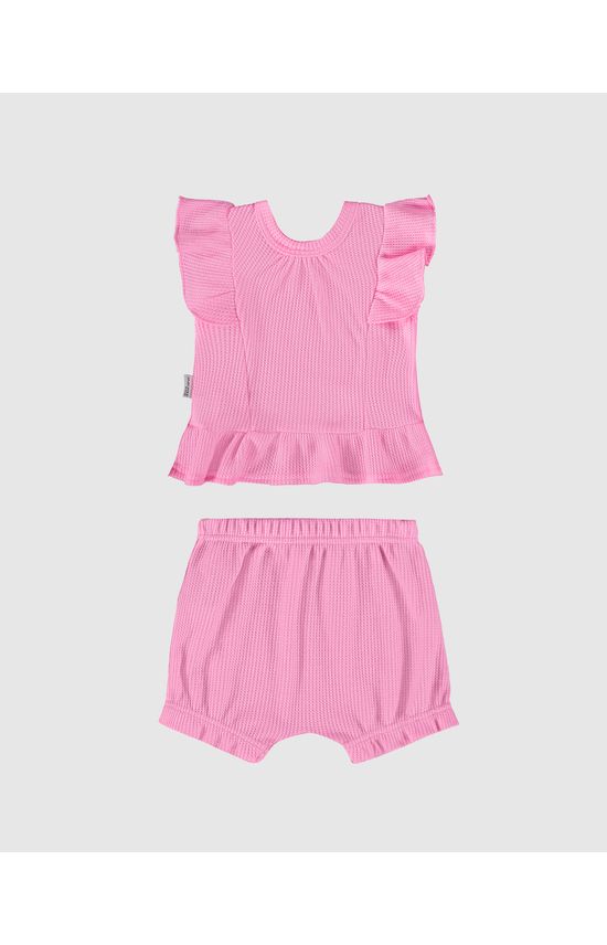 Conjunto Infantil Menina Recortes E Babados Em Malha Texturizada Malwee Kids