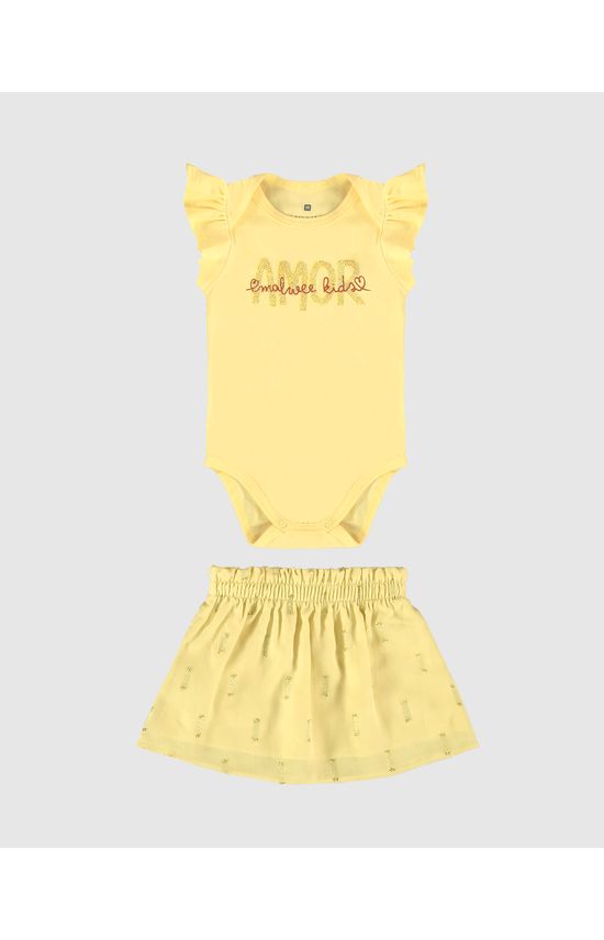 Conjunto Infantil Menina Body Estampa Com Glitter Em Algodão Malwee Kids