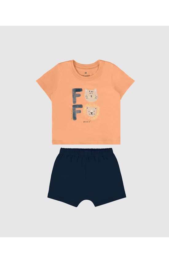 Conjunto Infantil Menino Camiseta Estampa Frontal Em Algodão Malwee Kids