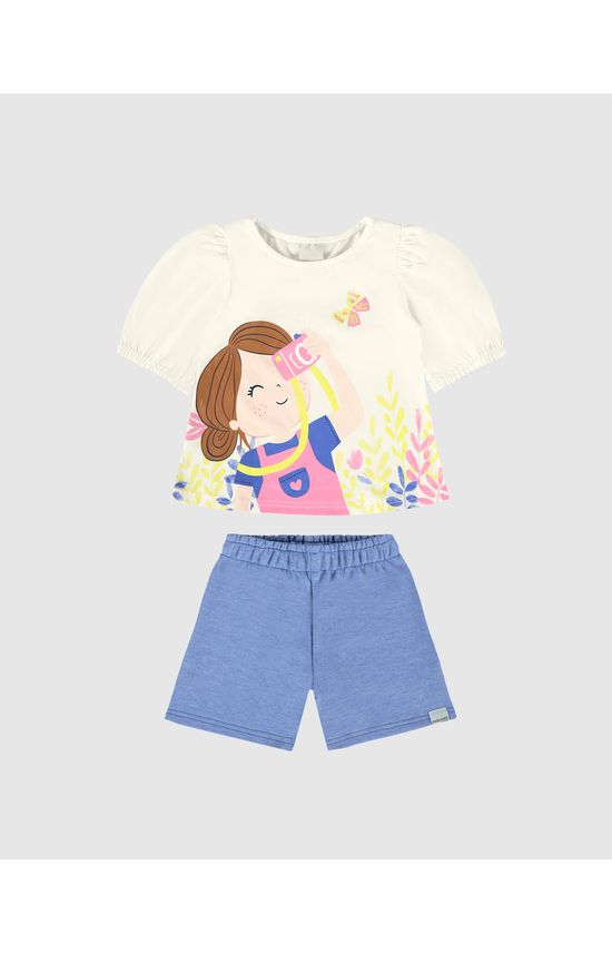 Conjunto Infantil Menina Blusa Com Estampa + Glitter Em Algodão Malwee Kids