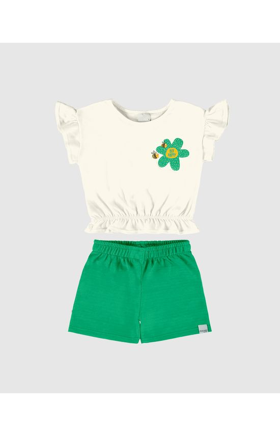 Conjunto Infantil Menina Blusa Barra Elástica Em Algodão Malwee Kids