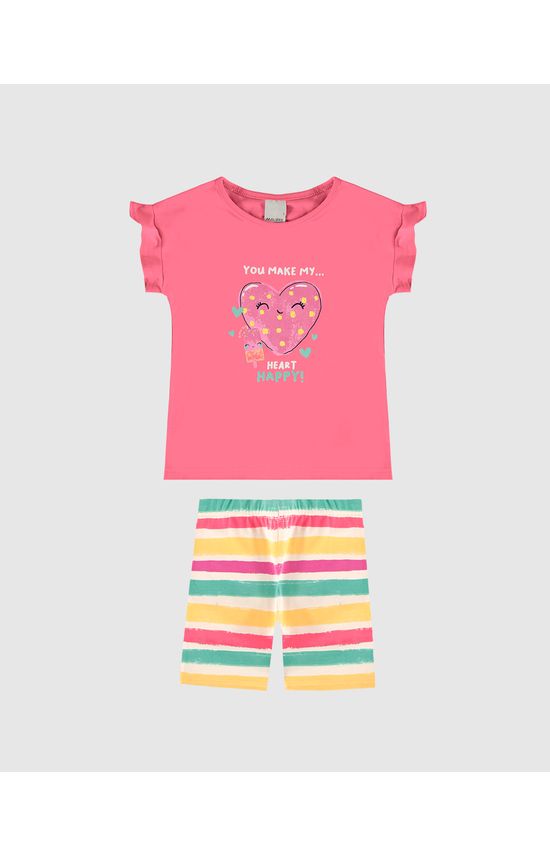 Conjunto Infantil Menina Shorts Estampa Listrada Em Algodão Malwee Kids